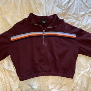 DONATED Maroon Rainbow Stripe Crop Quarter Zip Sweatahirt